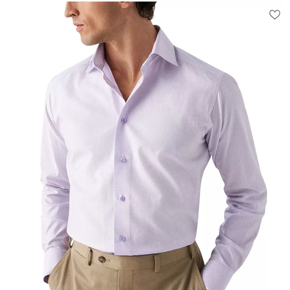ETON‎ Contemporary Gingham Dress Shirt Mens 44 17.5 Purple White Cotton